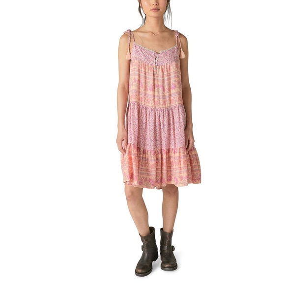 Lucky Brand Boho Midi Dress Woman’s Size Mixed Floral Print Pink Lavender NWT - Picture 14 of 14